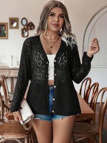 Calvaya Hơn Hình trái tim Dệt kim chấm bi Áo len Mở - màu đen - Xem 3