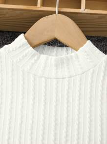 SHEIN Young Girl Mock Neck Tee & Belted Skirt - Pink - View 3