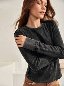 SHEIN Unity Solid Round Neck Tee - Black - View 1