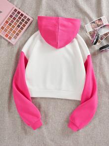 SHEIN Qutie Sequin Heart Graphic Drop Shoulder Two Tone Hoodie - Multicolor - View 2