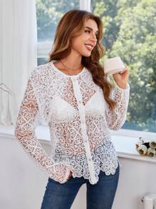 Aveloria Blusa con botón delantero con encaje sin sujetador