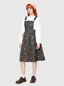 ROMWE Fairycore Của phụ nữ In Nấm Đầm Tổng thể Không có áo sơ mi - xanh quân đội - Xem 7