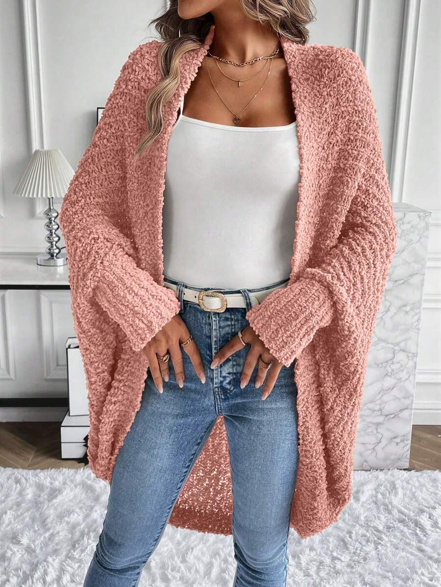 SHEIN Essnce Batwing Sleeve Casual Design Cardigan - Pink - View 1