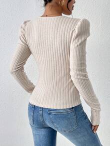 SHEIN Frenchy Camiseta De Manga Un Poco Abultada De Costilla Para Mujer - Albaricoque - Ver 2