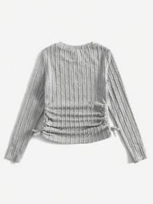 SHEIN Tween Girl Solid Ruched Knot Side Tee - Light Grey - View 2