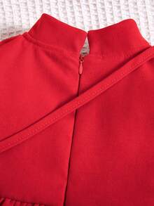 Baby Girl Frog Button Front Flounce Sleeve Dress With Bag - Red - View 5