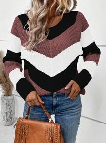 SHEIN LUNE Women's Striped Pullover Sweater Knit Pullover Fall Winter Outfit - Multicolor - View 4