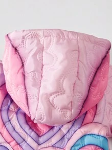 Baby Girl Heart Print Hooded Padded Coat - Pink - View 7