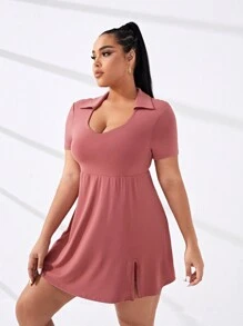 SHEIN Sports Plus Solid Split Hem Sports Dress - Burgundy - View 3