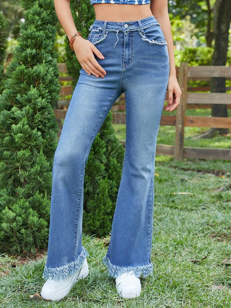 Raw Hem Flare Leg Jeans