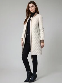 MIEGOFCE Viền tương phản Dây kéo Áo khoác Quilted - Màu be - Xem 6