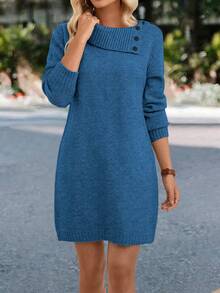 EMERY ROSE Váy len cổ lệch dành cho nữ - Màu xanh lam - Xem 3