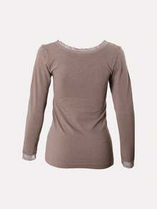 Teen Girl Lace Trim Tee - Khaki - View 2