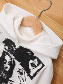 SHEIN 少女款单件印花落肩卫衣 - 白色 - 查看 3