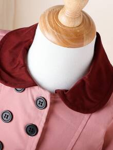 女嬰羊絨領口雙排釦風衣外套&帽