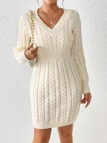 SHEIN Privé Vestido De Suéter Con Cuello De Cable Y Mangas Caídas - Multicolor - Ver 4