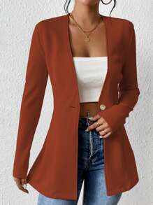 Chiquease Blazer casual sin cuello, ligero y sin forro de manga larga para mujer