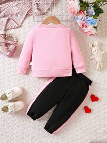 Baby Girl Bow Front Split Hem Sweatshirt & Sweatpants - Pink - View 2
