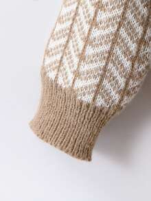 SHEIN Young Girl 荷葉邊飾邊小高領毛衣 - 棕色 - 查看 5