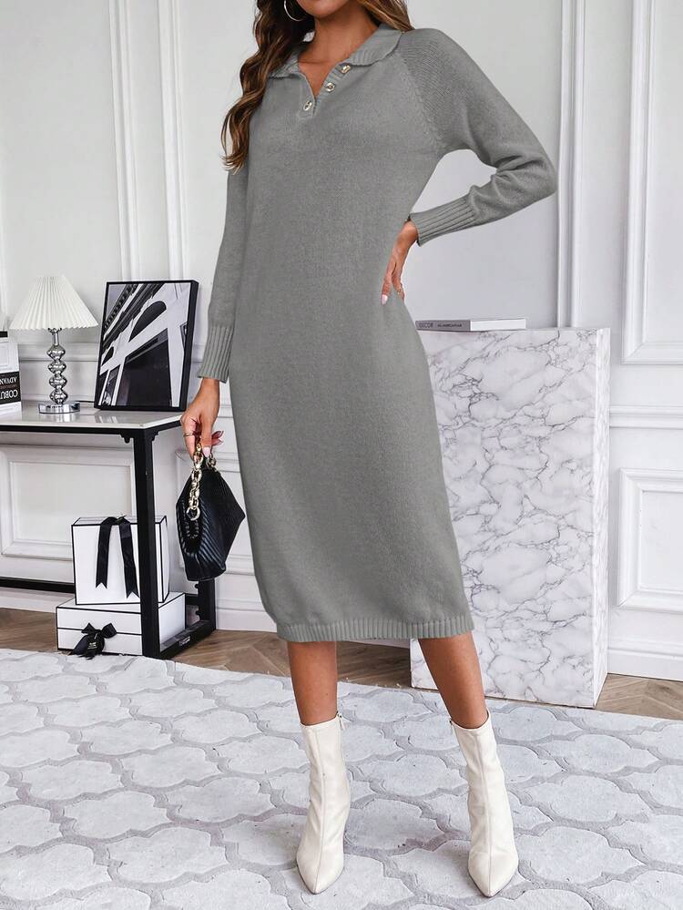 SHEIN Essnce Robe Pull À Col Polo Et Manches Raglan - Gris - Voir 5