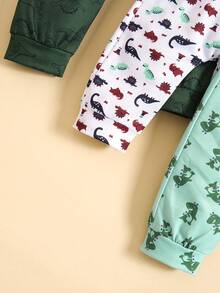 SHEIN Baby Boy 3pcs Dinosaur Print Sweatpants - Multicolor - View 6