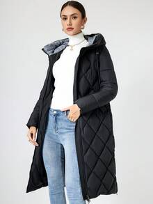 Dây kéo áo có mũ Áo khoác Quilted - màu đen - Xem 5