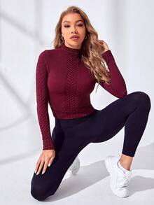 Yoga Basic Camiseta Deportiva Sólida Con Cuello Alto En Colores Lisos - Burdeos - Ver 5