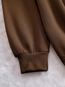 INAWLY 女式大码标语印花圆领运动衫，适合冬季 - 咖啡棕 - 查看 5