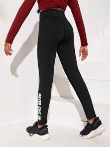 SHEIN Dệt kim Mẫu chữ Thể thao Quần , Đối với Bé gái tuổi teen - màu đen - Xem 2