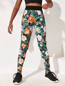 SHEIN 女孩針織熱帶印花休閒運動褲 - 彩色 - 查看 5