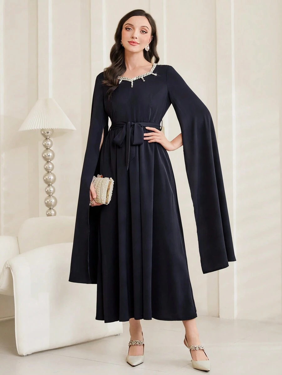 Al Najma 女士純色長袍 - 藏蓝色 - 查看 1