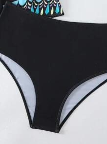 SHEIN Swim 夏季女式几何印花细肩带比基尼 - 黑色 - 查看 4