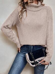 SHEIN Frenchy Của phụ nữ Cổ cao Tay Raglan Áo len - Bụi hồng - Xem 4