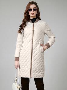 MIEGOFCE Viền tương phản Dây kéo Áo khoác Quilted - Màu be - Xem 5