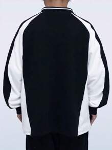 Manfinity Hypemode Nam Lỏng lẻo phù hợp Tương phản Màu sắc In Áo nỉ Với Vòng cổ - Màu xanh lam - Xem 2