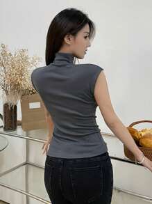 DAZY Solid High Neck Cap Sleeve Tee