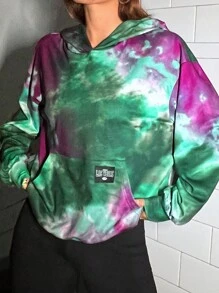 SHEIN EZwear 紮染字母補丁細節落肩袖連帽衫 - 彩色 - 查看 3