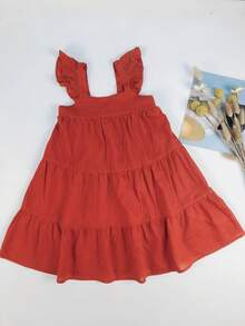 Vestido De Camisola Con Ribete De Volantes Para Bebé Niña - Rojo - Ver 3
