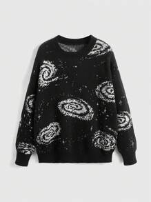ROMWE Hippie 女式圖案印花下垂肩毛衣 - 黑色 - 查看 1
