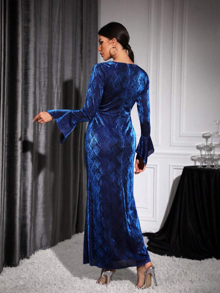 Flare Sleeve Split Thigh Velvet Dress