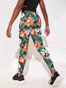 SHEIN 女孩針織熱帶印花休閒運動褲 - 彩色 - 查看 2