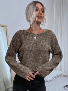 SHEIN Essnce 休閒風學院風毛衣套頭 - 摩卡棕 - 查看 3