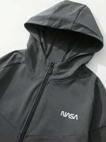 Manfinity Sport Corelite Men Letter Graphic Raglan Sleeve Hooded Sports Jacket Workout Tops Sports Jacket