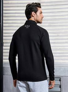 Manfinity Sport Corelite 男式字母印花运动夹克 运动上衣 运动夹克 - 黑色 - 查看 2