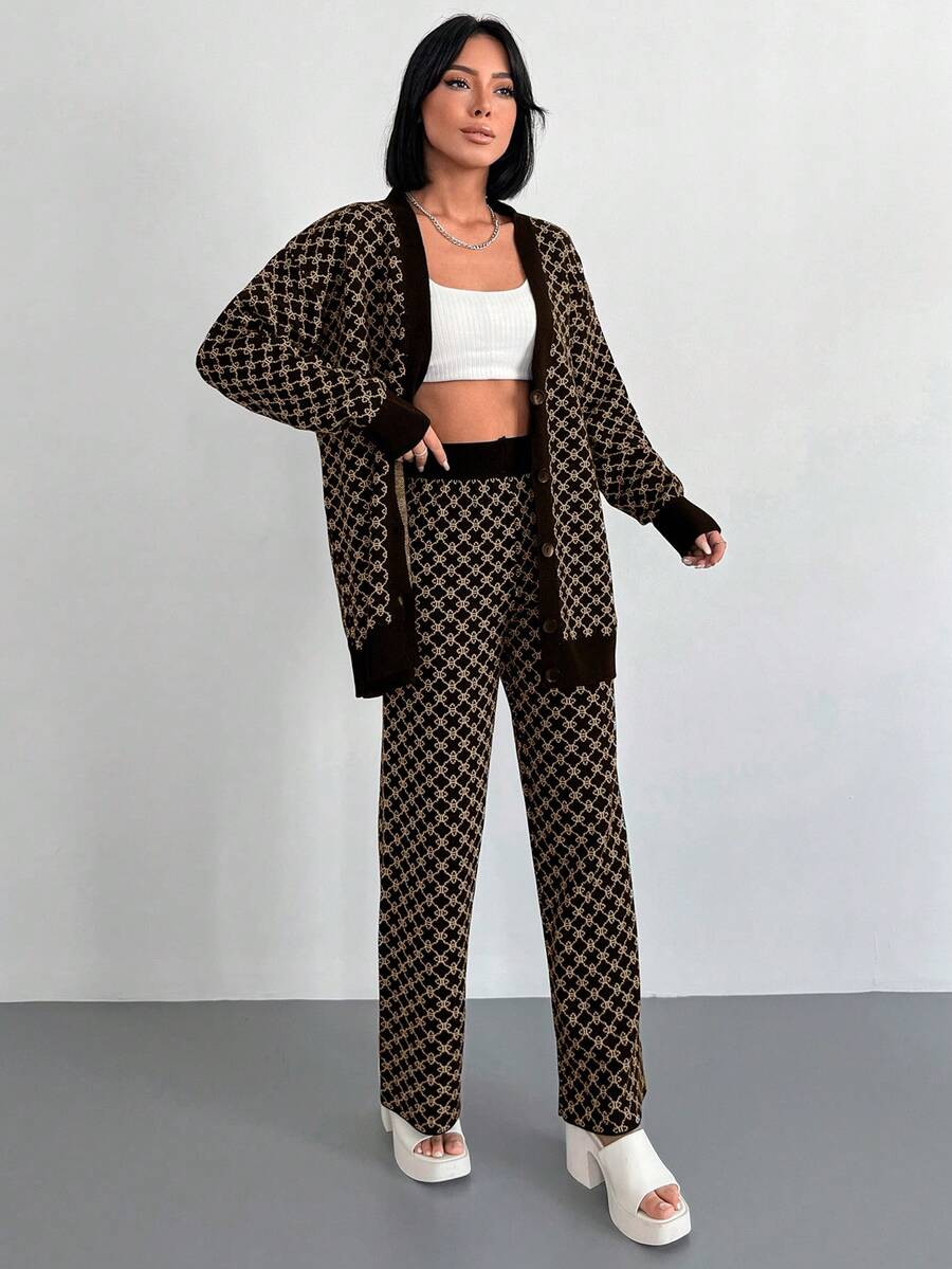 RueChic 2 All-over Printed Button-down Cardigans And Sweater Pants - Multicolor - View 1