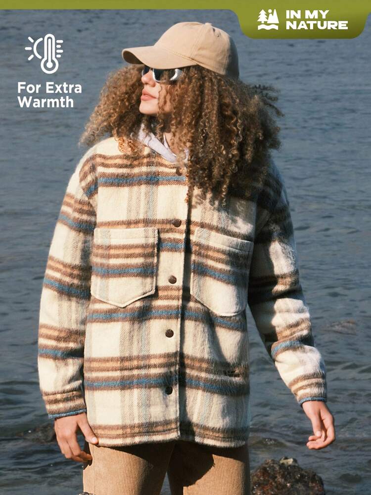 Plaid Print Drop Shoulder Hooded Jacket