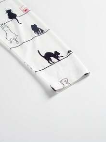 女性貓咪印花v領長袖t恤