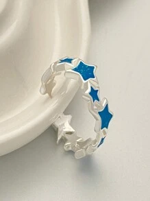 ROMWE Kawaii Asymmetric Color Star Ring Female Ins Personalized Sweet And Cool Style Dopamine Index Finger Ring Accessories Ring Set - Multicolor - View 3