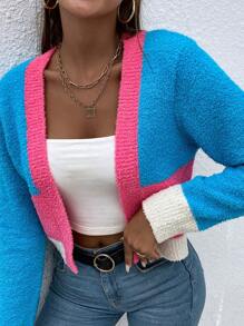 SHEIN Essnce Của phụ nữ Màu sắc Chặn Áo len Mở Với Mở Mặt trước - Màu xanh lam - Xem 6