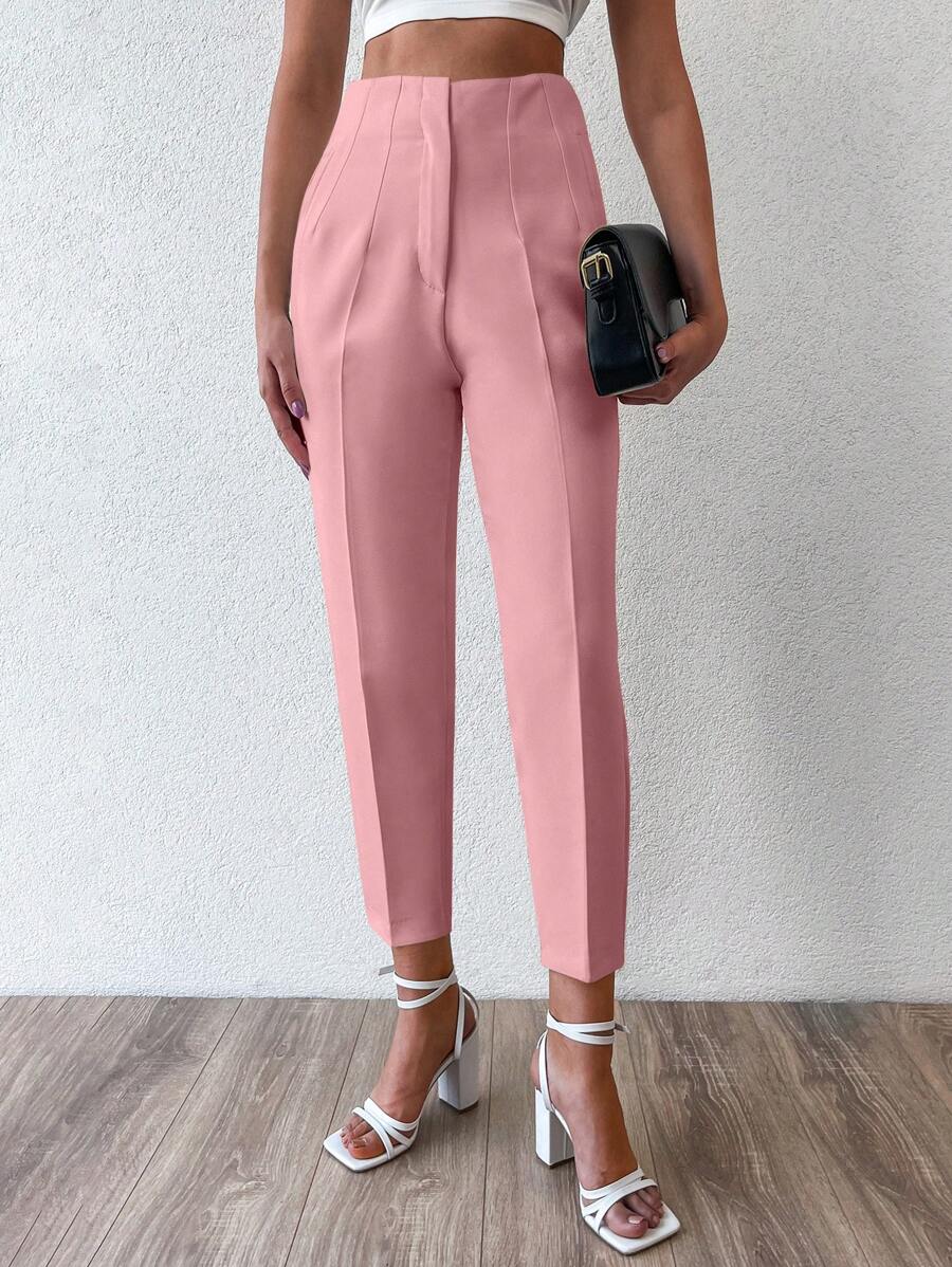 EURMUSE Solid Color Folded Pleated Tapered Pants